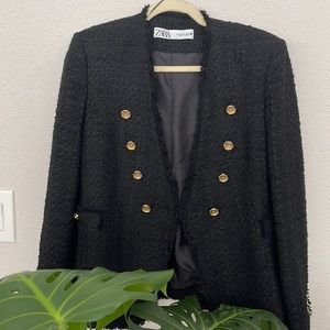 Zara tweed black blazer NOWT